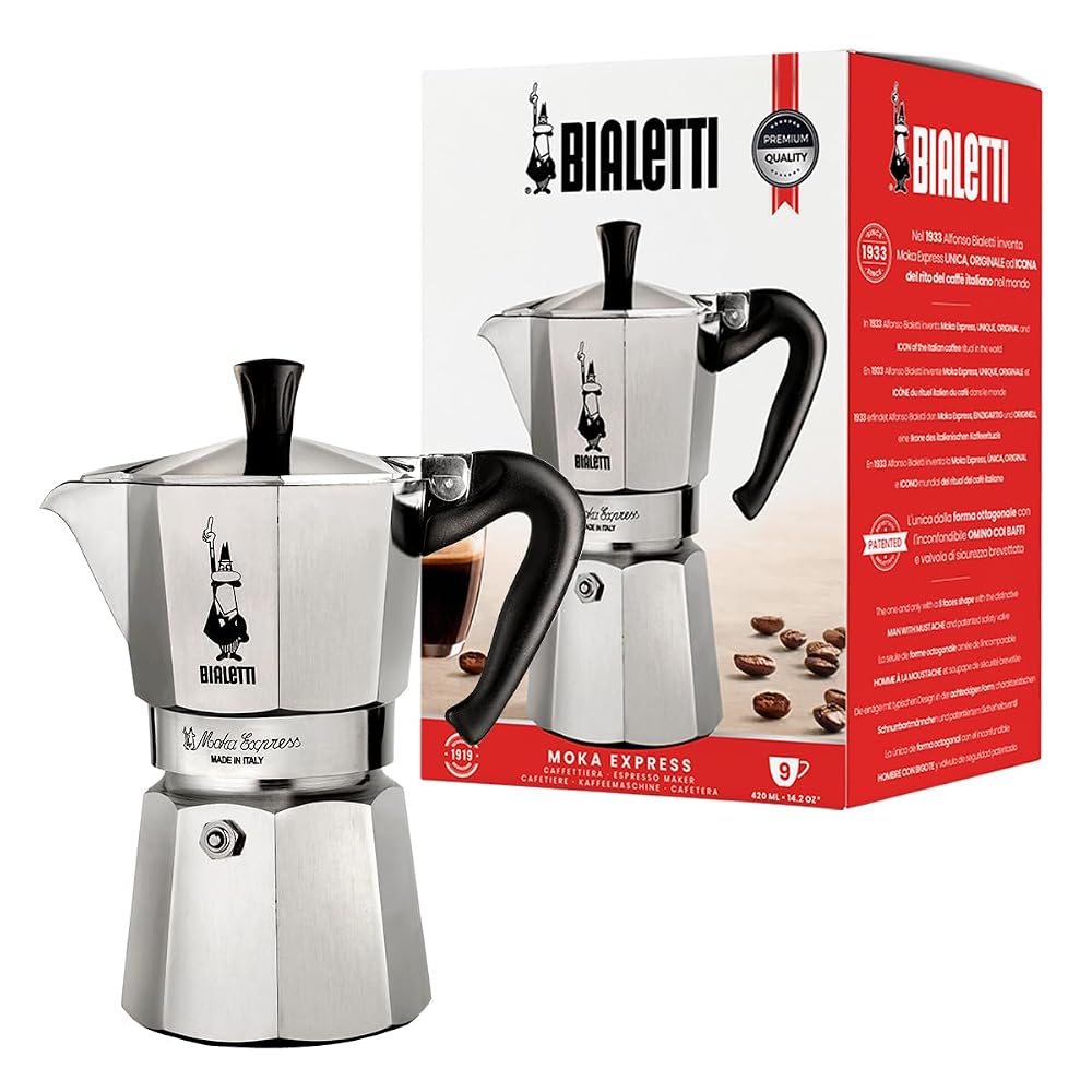 Bialetti Moka Express Aluminium Stovetop Coffee Maker, 9 Cup, 420ml, Silver