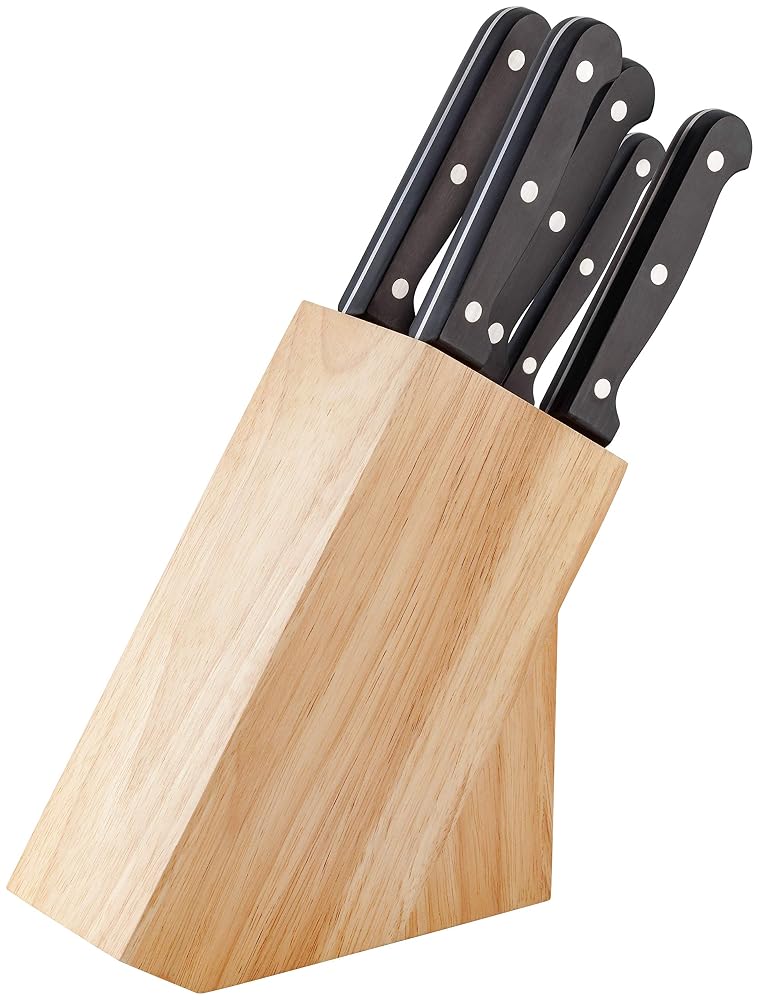 Judge Classic 5-Piece Kitchen Knife Set with Wooden Block - Stainless Steel Blades, Paring, Boning, Carving, Bread and Cooks Knife