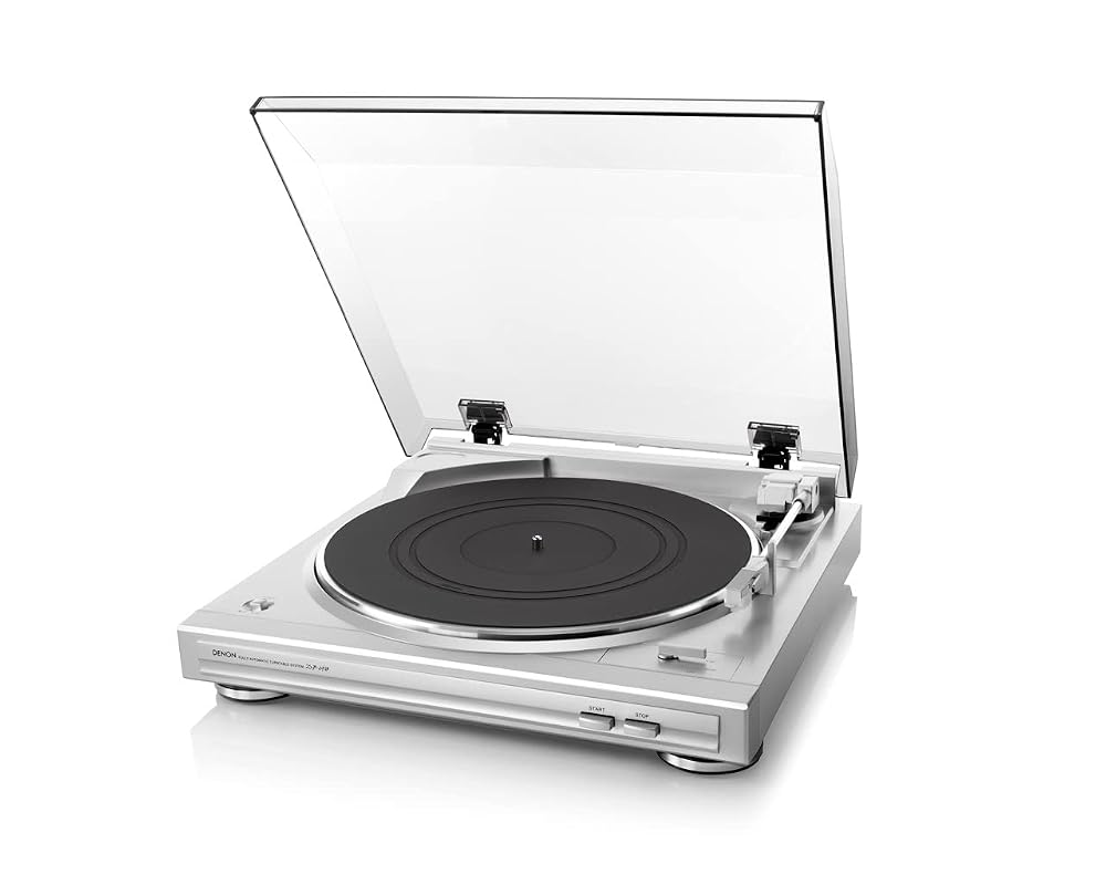 Denon DP29FE2 Record Player for Vinyl Records, Vinyl Turntable, MP3 and WAV, 33/45 RPM, Built-In Phono Equalizer, Silver