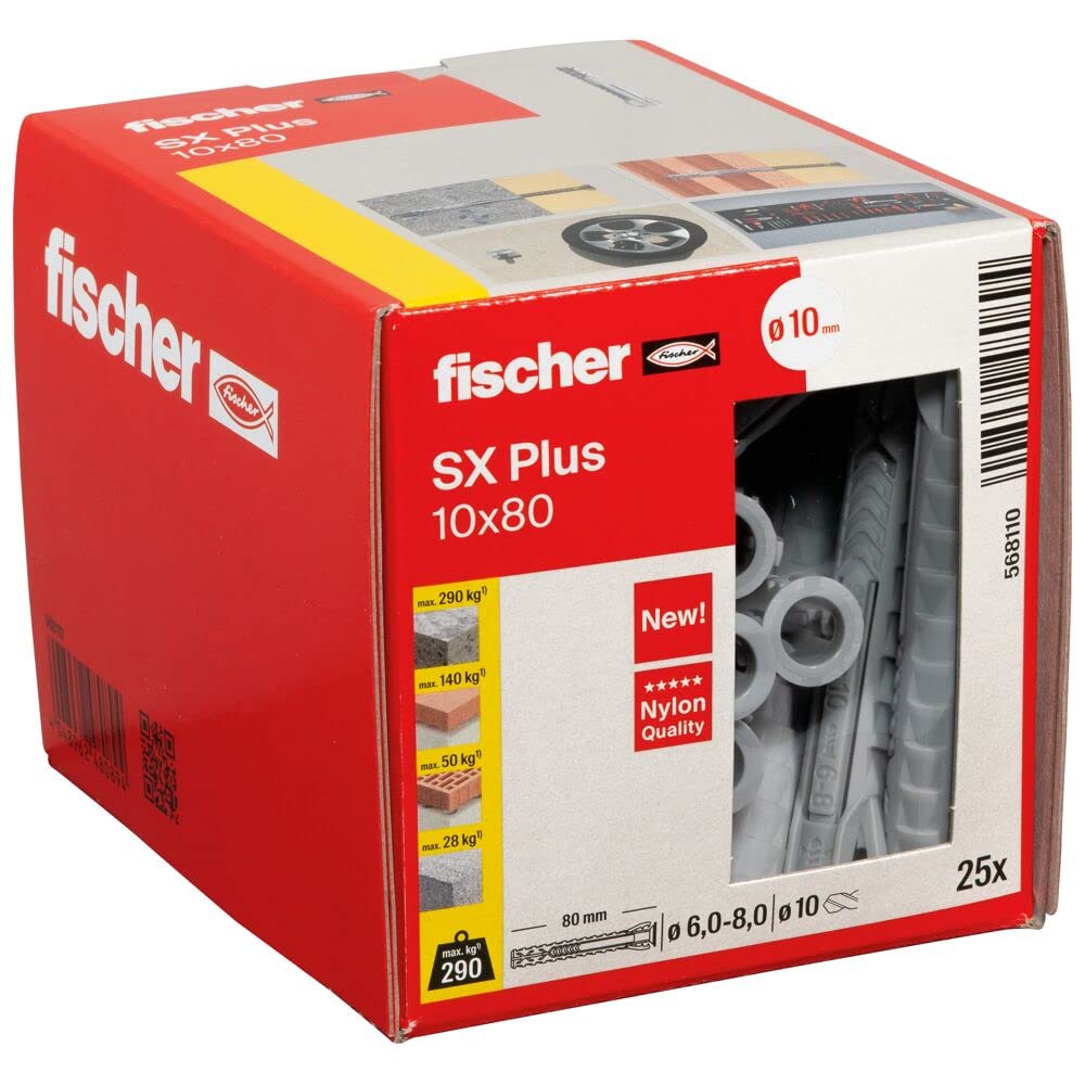 fischer 70010 SX Expansion Wall Plug Grey 10x50 - Pack of 50