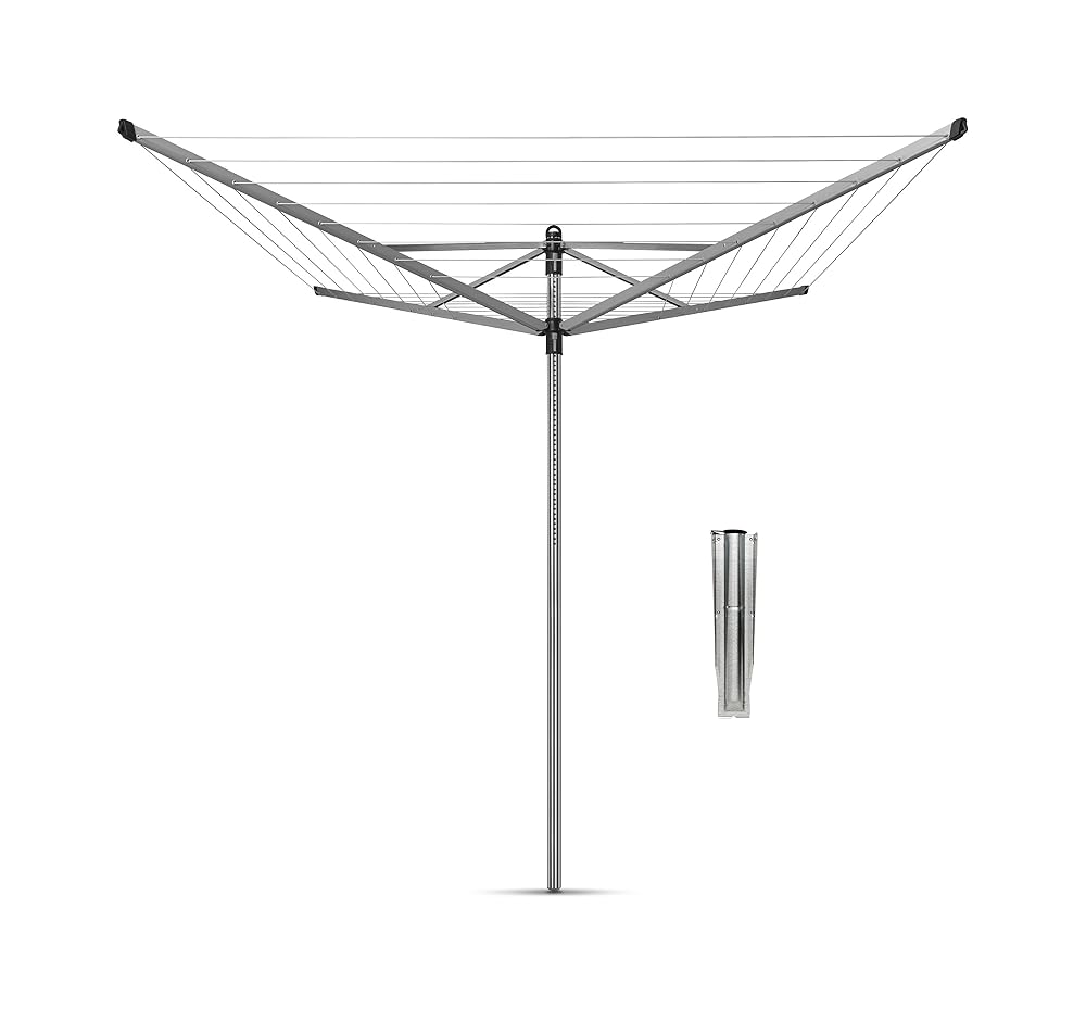 Brabantia Lift-O-Matic 40 Metres Rotary Dryer, Adjustable Height, UV-Resistant Line, Umbrella System