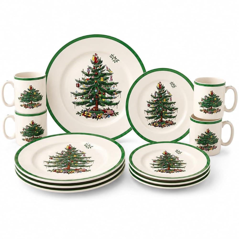 Spode Christmas Tree 12-Piece Dinnerware Set, Service for 4