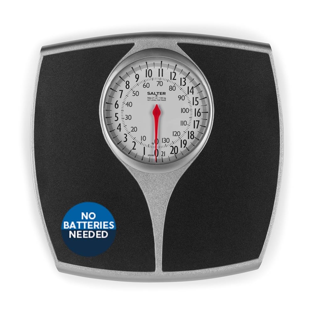 Salter 148 BKSVDR Speedo Dial Bathroom Scale, Mechanical Weighing Scales for Body Weight, Large Foot Platform