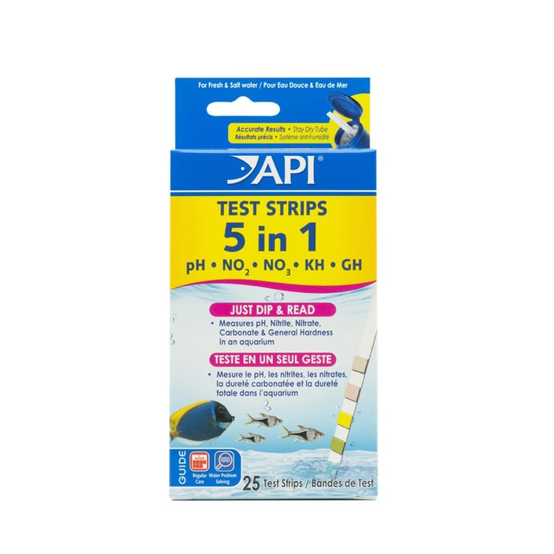 API 5-in-1 Test Strips for Freshwater and Saltwater Aquariums, 25-Count Box