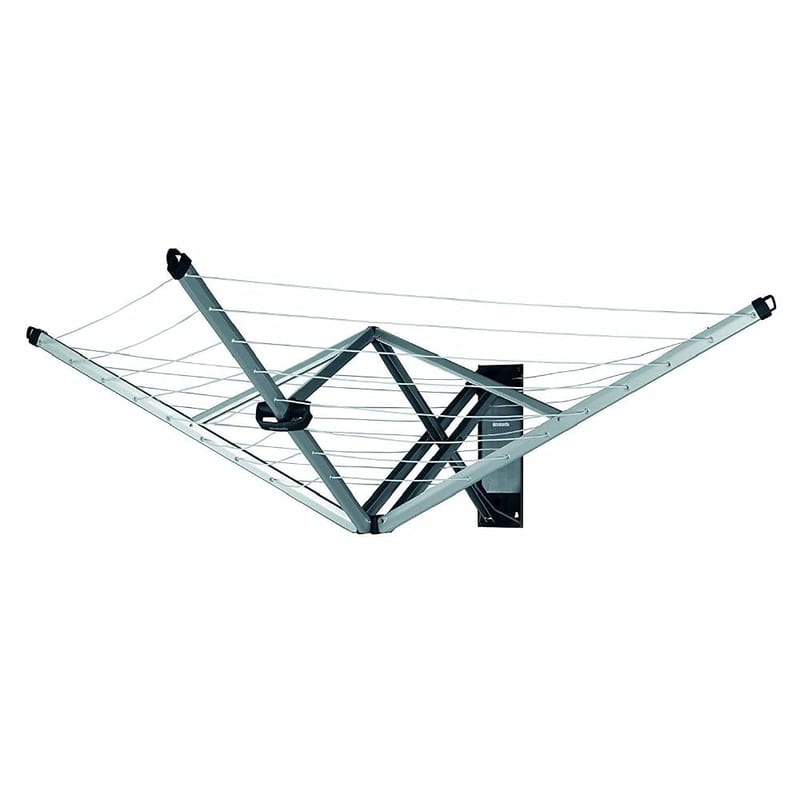 Brabantia WallFix Retractable Washing Line with Protective Fabric Cover (24m), Wall-Mounted Foldaway Clothes Air Dryer, Silver