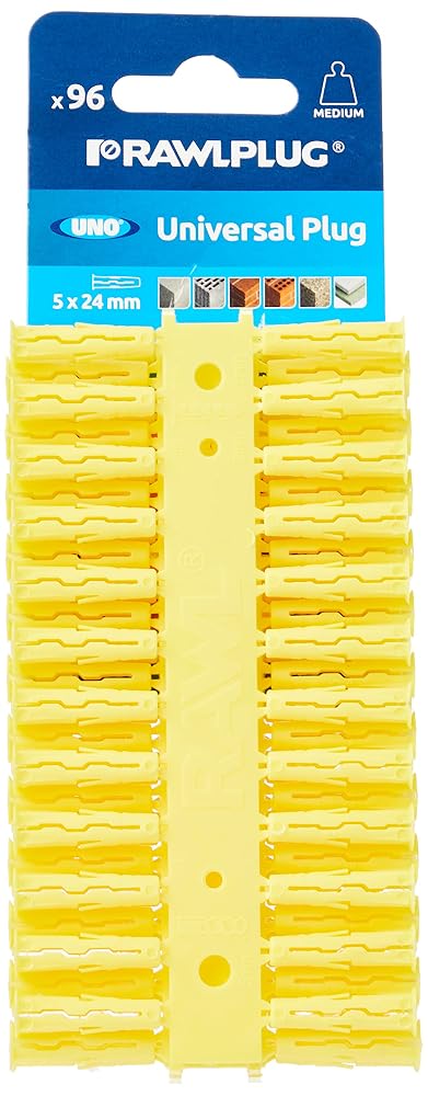 Rawlplug RAW68500 Yellow Uno Wall Plugs 5mm x 24mm, Card of 96