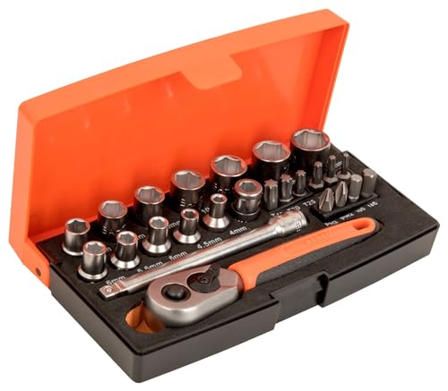 Bahco SL25 1/4in Drive Socket Set, 25 Piece Kit with Secure‑Fit Sockets for Reliable Torque Transfer and Efficient Repair Tasks in a Compact Organized Case