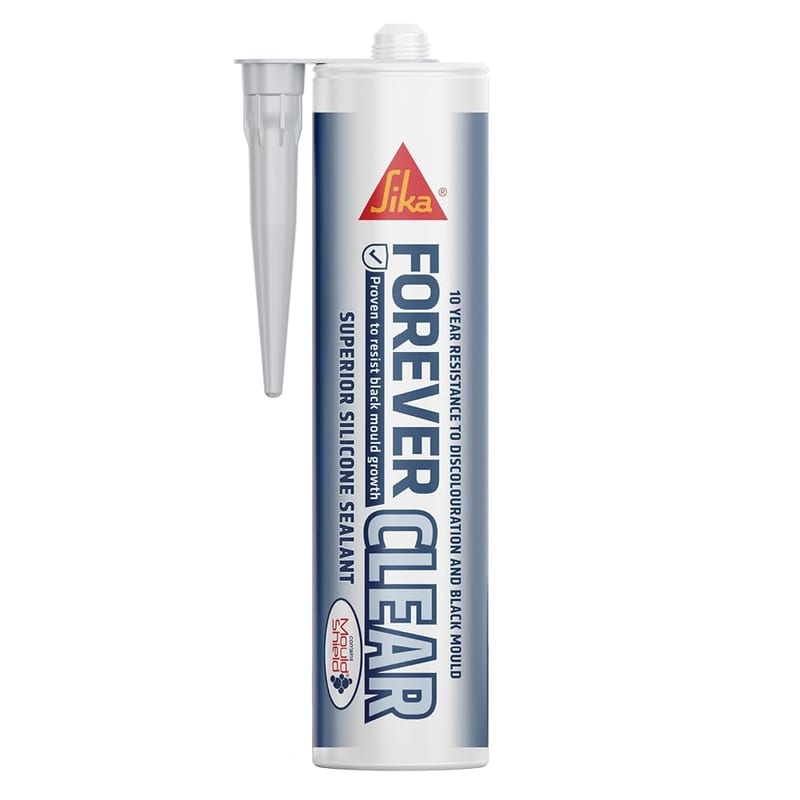 Sika Forever Clear Anti-Mould Silicone Sealant, Permanently Waterproof, Clear, 295ml
