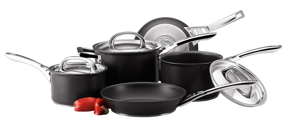 Circulon Infinite Induction Hob Pan Set of 5 - Non Stick Pots and Pans with Stainless Steel Lids & Handles, Black