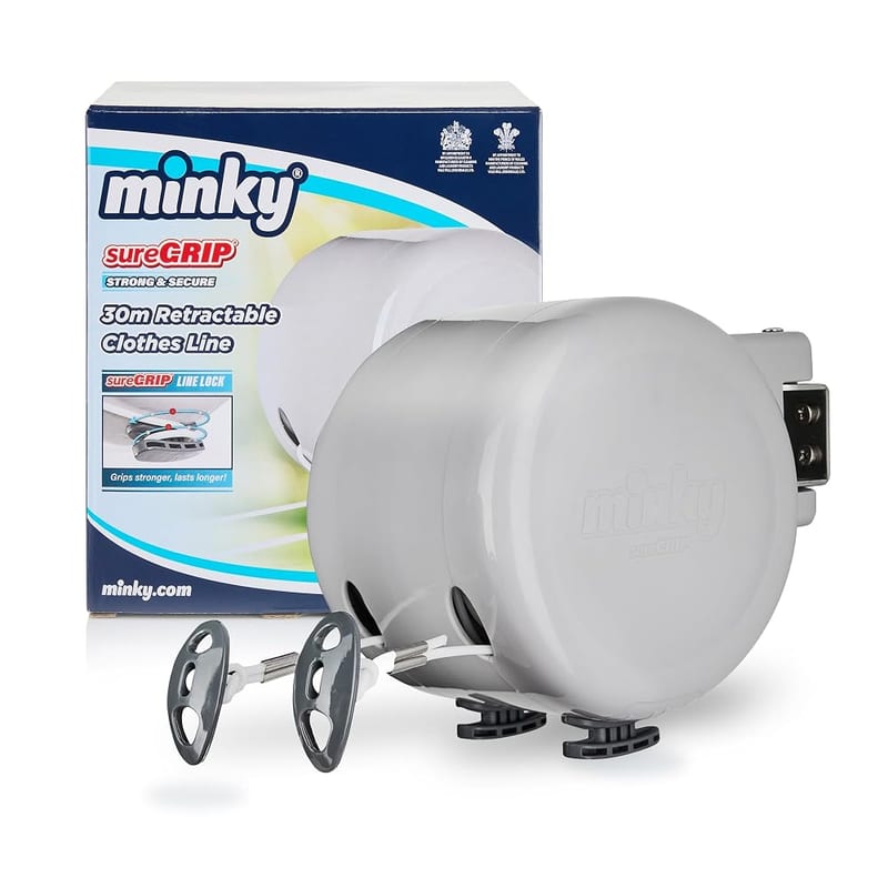 Minky Retractable Duo Reel Washing Line, Grey, 2x15m