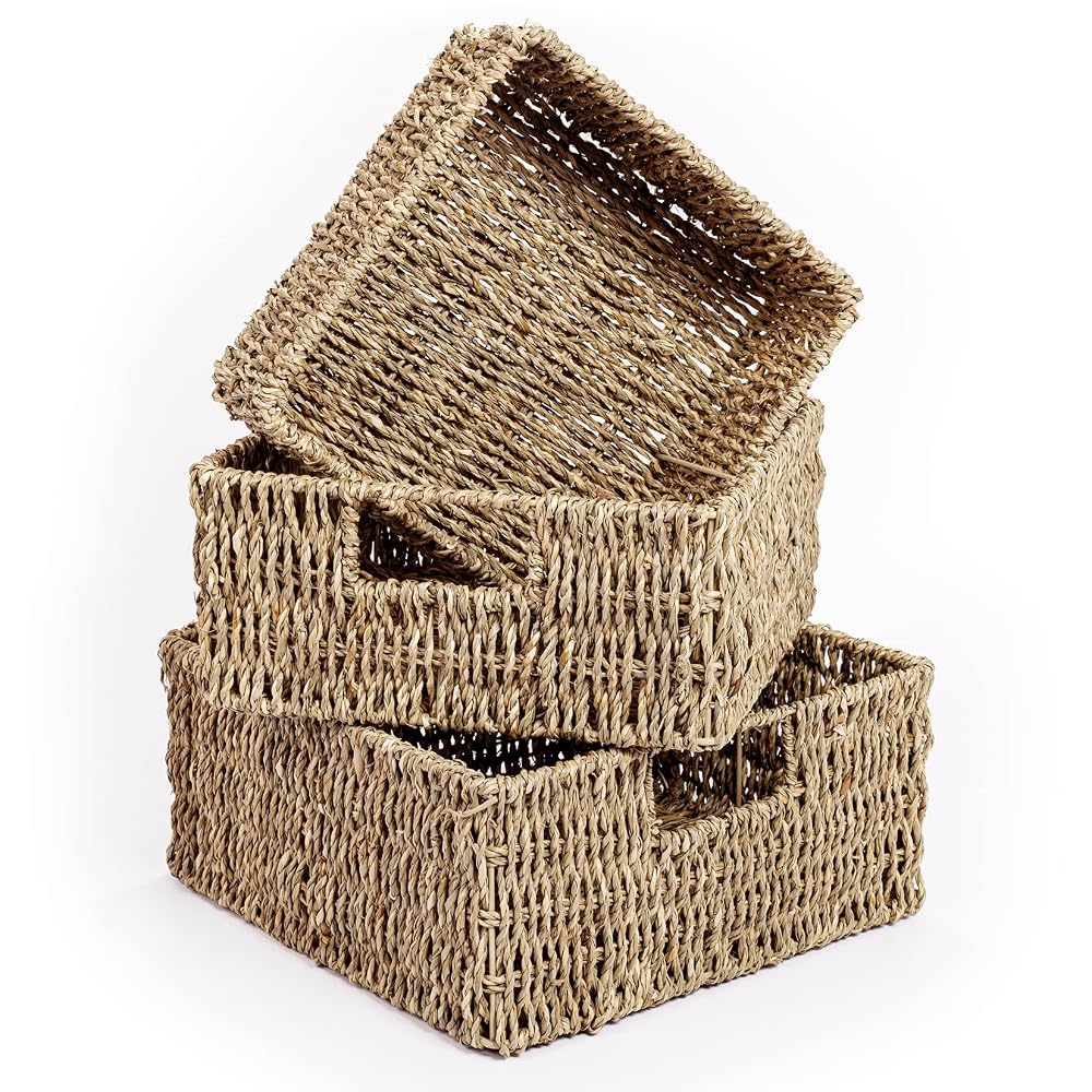Woodluv Seagrass Storage Baskets, Set of 3, Hand-Woven