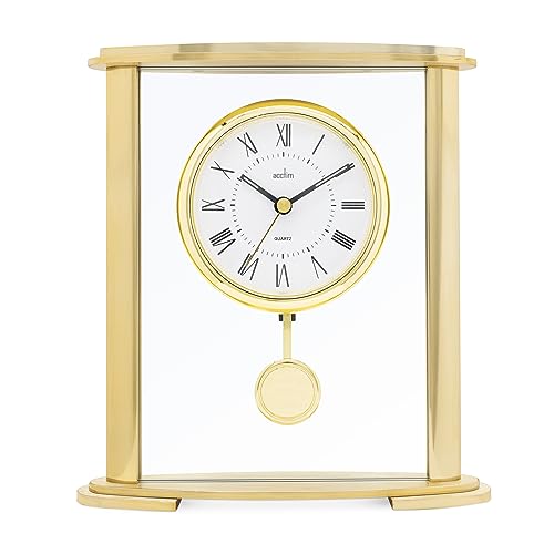 Acctim Colgrove Gold Mantel Clock for Living Room, Polished Brass Effect Metal Carriage Clock with Floating Glass Dial, Roman Numeral
