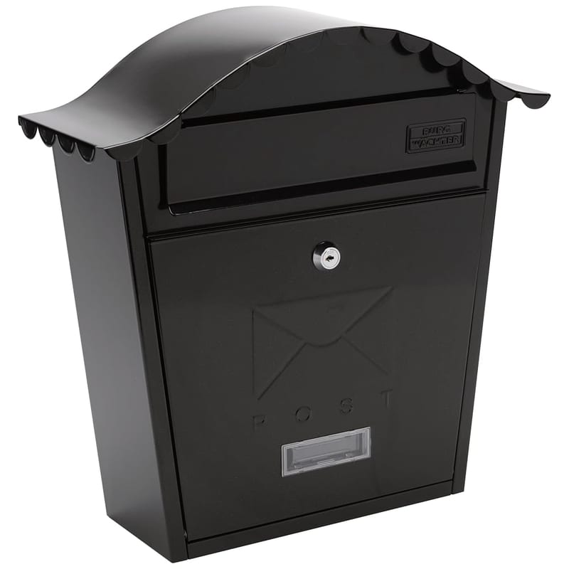 Burg-Wächter MB01BK Classic Wall Mounted Galvanised Steel Lockable Post Box, Black