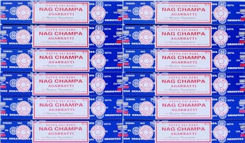 Satya Satya Nag Champa Incense Sticks, Wood, Floral, 15g x 12 packs = 144 sticks, Blue