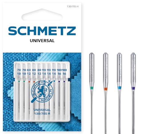 SCHMETZ Sewing Machine Needles - Universal (Regular) Assorted, Sizes 70/10, 80/12, 90/14 & 100/16, Packet of 10