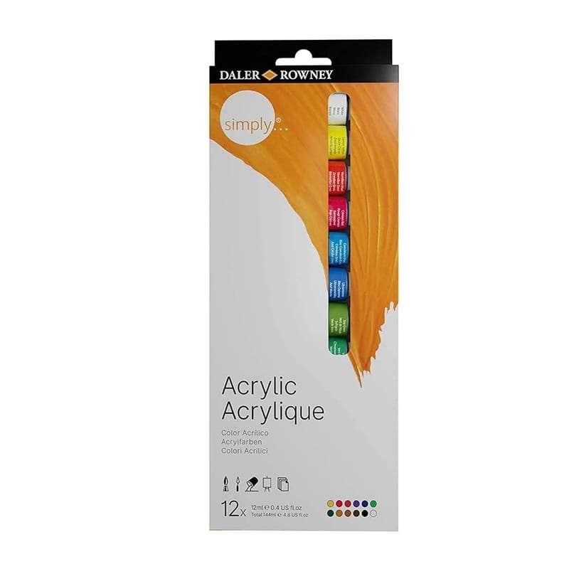 Daler-Rowney Simply 12ml Acrylic Paint Set, 12 Assorted Colours