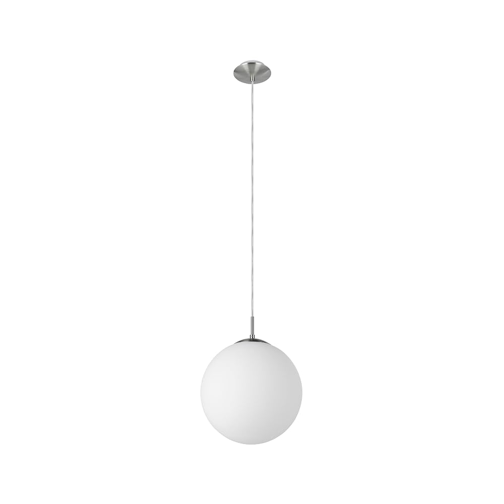 Eglo Rondo 1-Flame Pendant Light, Steel Hanging Light, Matt Nickel and White Opal Glass, E27