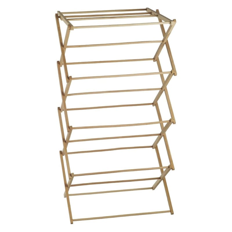 JVL Traditional Wooden Folding Clothes Airer, 3-Tier Indoor Drying Rack