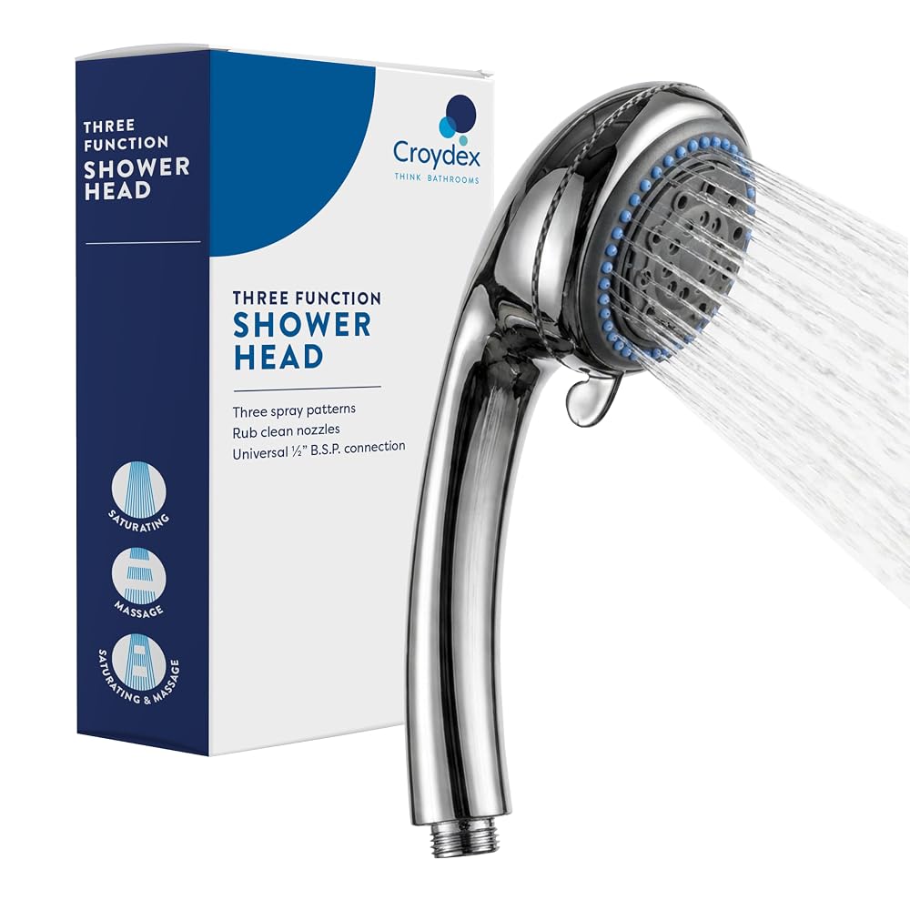 Croydex Three Function Shower Head, Chrome