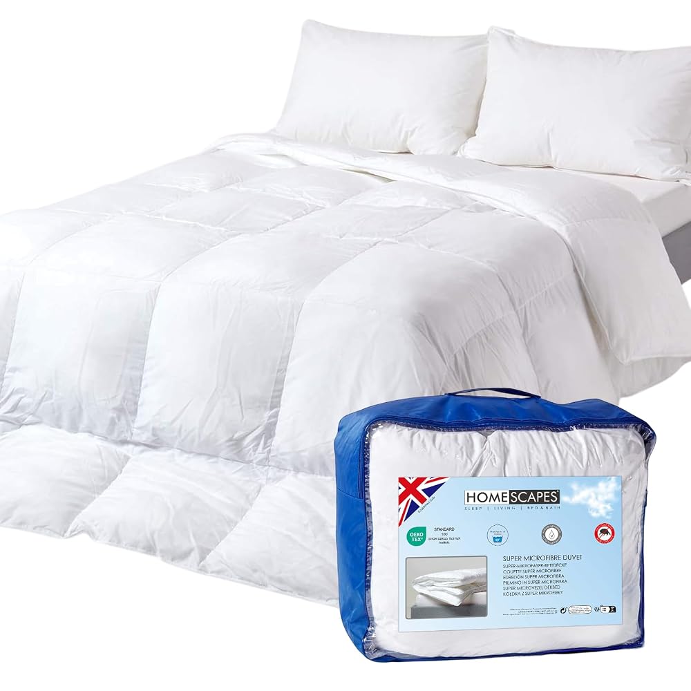 Homescapes Single Duvet 10.5 Tog, Hotel Quality Soft Touch Super Microfibre Quilt, Box Stitched