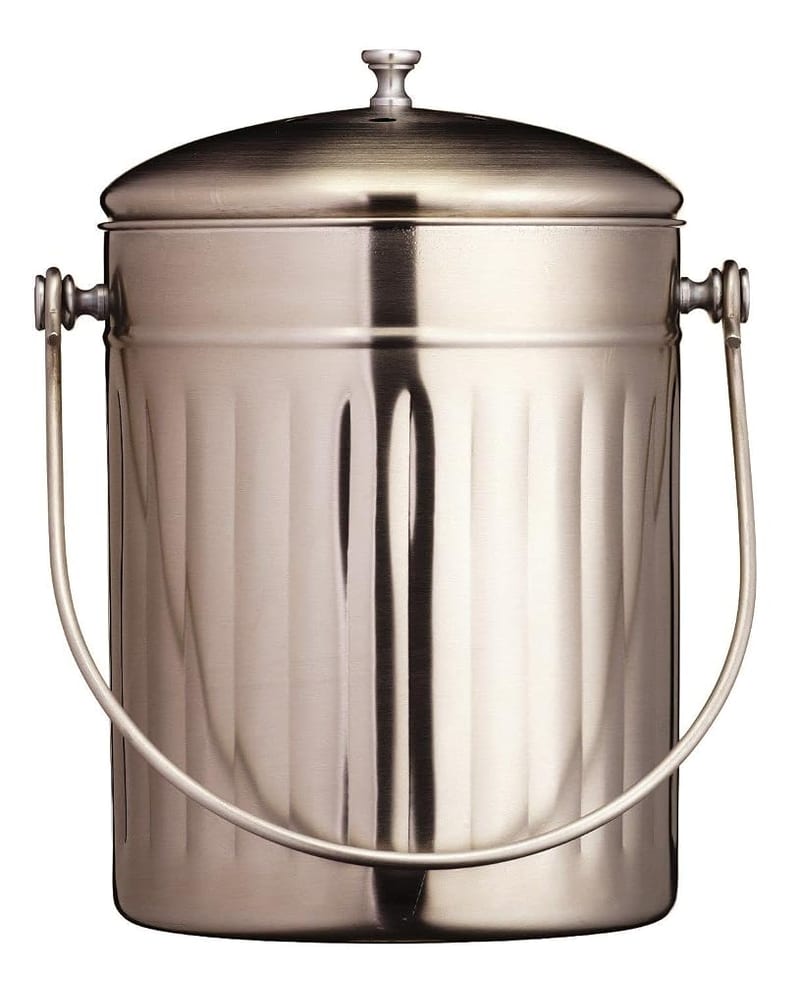 KitchenCraft High-Capacity Small Kitchen Compost Bin, 5 litres (1 Gallon) - Stainless Steel