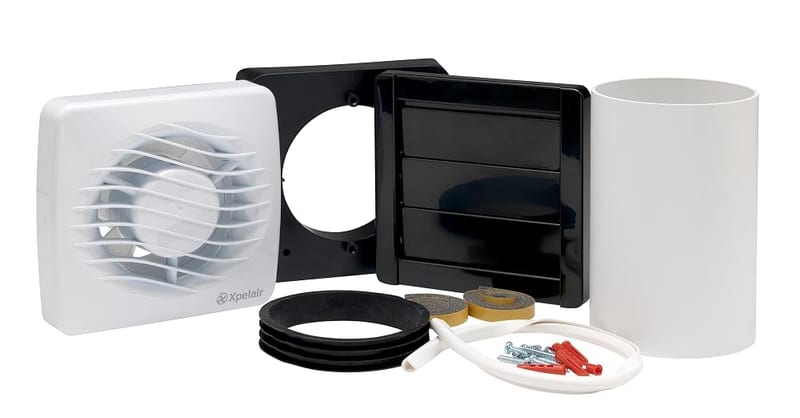 Xpelair DX100 4" (100mm) Bathroom Extractor Fan with Window or Wall Kit, Standard Operation, White