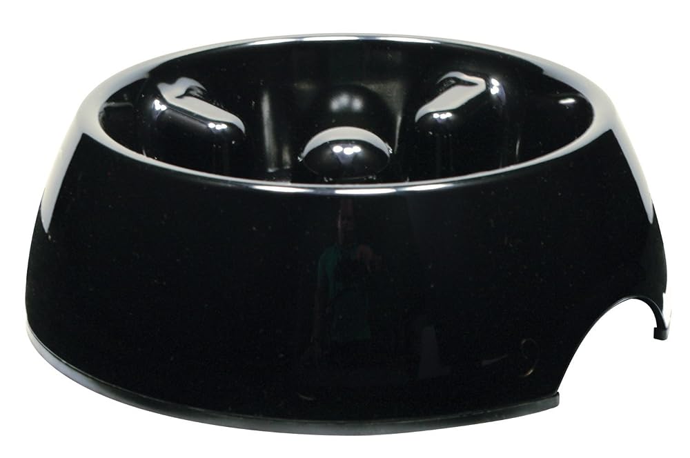 Dogit Go-Slow Anti-Gulp Dog Bowl, Black, Large, 1.2 Litre