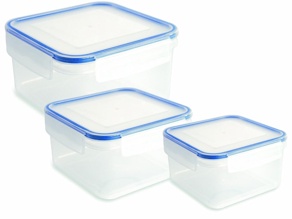 Addis 507914 Clip & Close Square Food Storage Set, 3 Piece, Clear