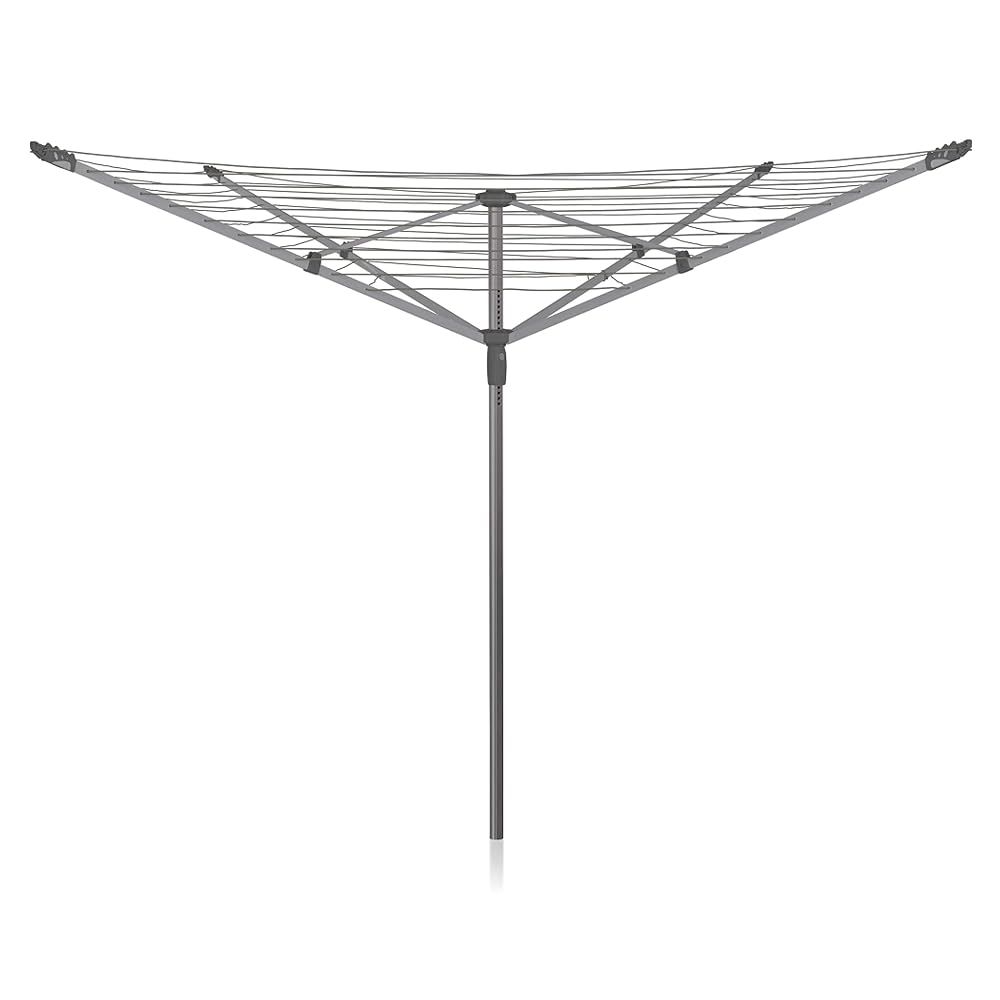 Addis 50m 4 Arm Rotary Washing Line (Grey), Multiple Tension Height Adjustment, Ground Spike Included