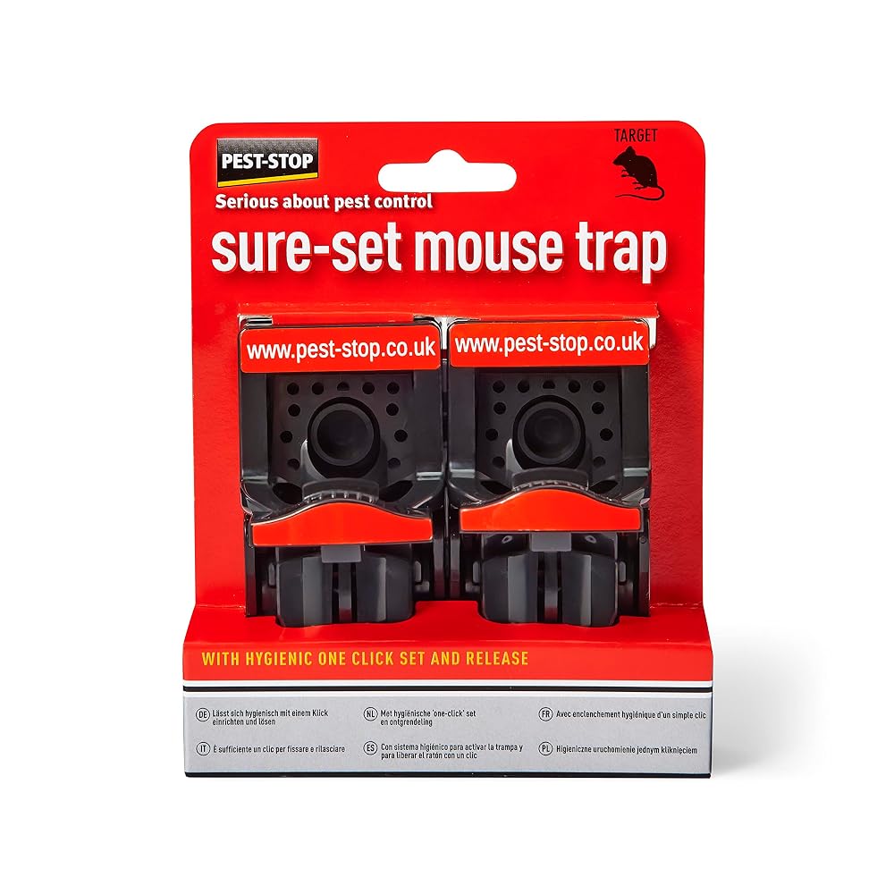 Pest-Stop Sure-Set Mouse Traps – Pack of 2 – Quick and Powerful Snap Traps with Secure Bait Cup