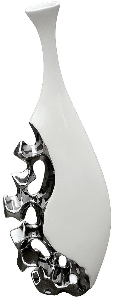 Stunning Modern Vase/Ornament, White/Chrome, Large Decorative Piece for Living Room or Hallway