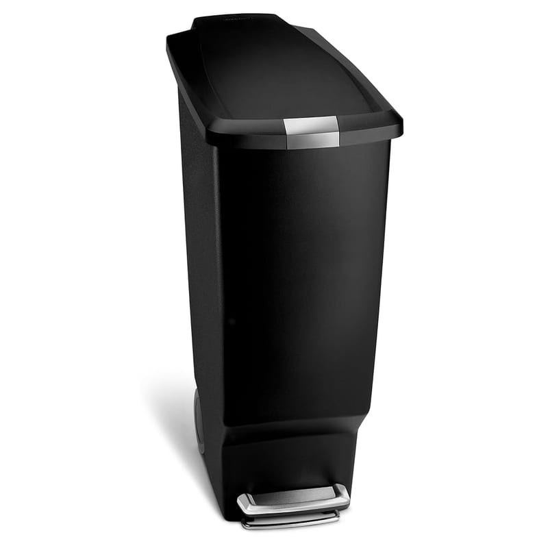 simplehuman CW1361 40L Slim Recycling Kitchen Pedal Bin with Lid Lock, Silent Soft Close Lid, Built In Wheels, Black Plastic