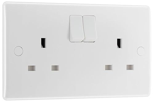 BG Electrical Double Switched Power Plug Wall Socket, Nexus 800 Series, White Moulded, 13A (822DP)