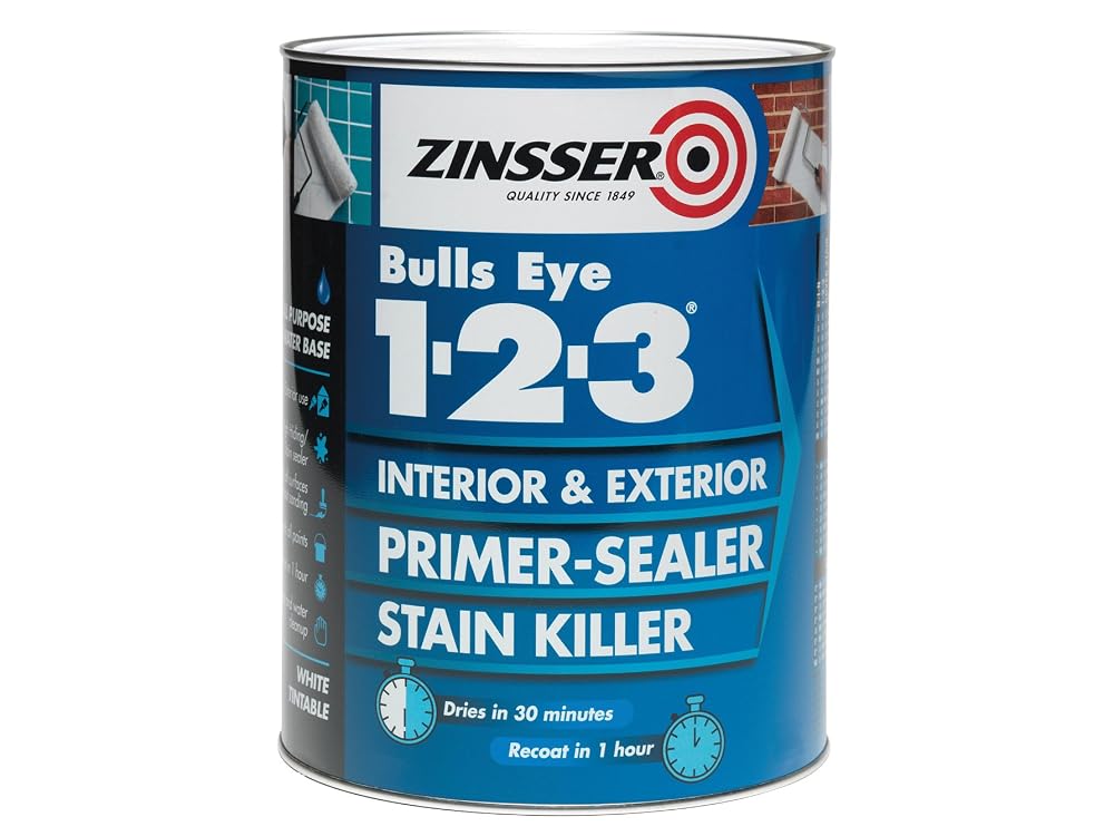 Zinsser Bulls Eye 1-2-3 Primer-Sealer & Stain Killer 1 Litre, White