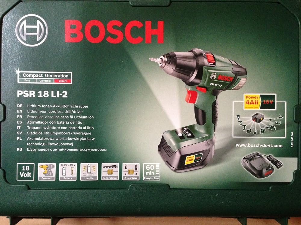 Bosch PSR 18 LI-2 Cordless Combi Drill (18V Li-Ion)