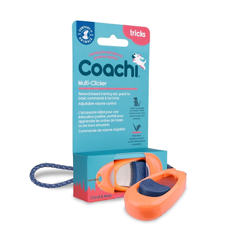 Coachi Multi-Clicker, Coral/Navy Button, Volume Control with 3 Settings, Adjustable Wrist Strap