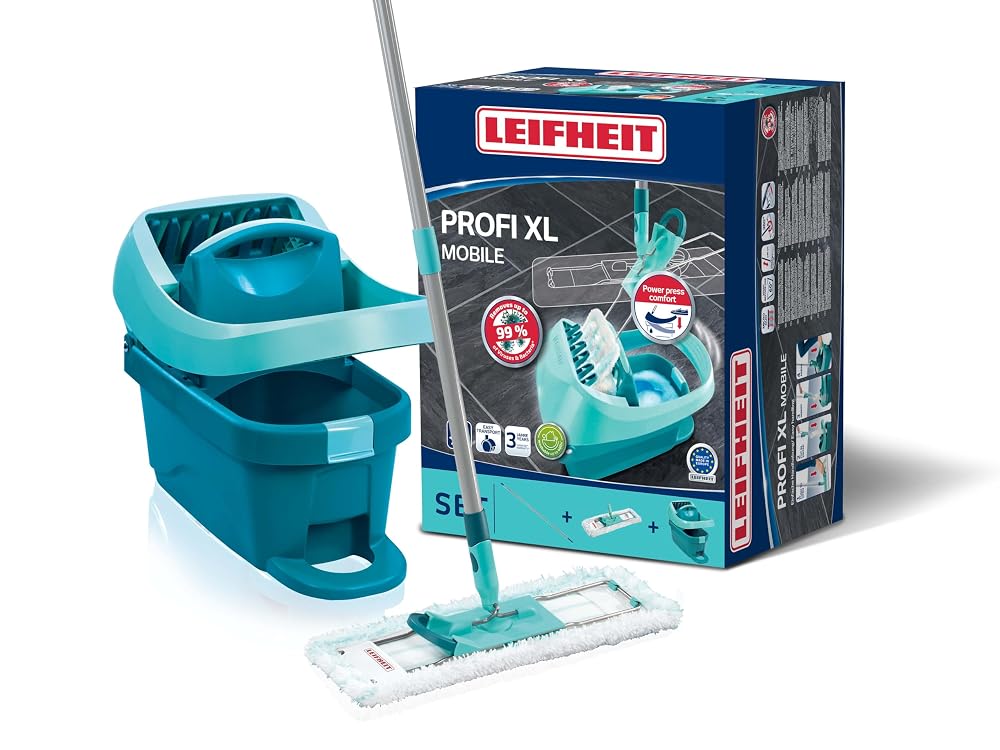 Leifheit Combi M Microfiber Mop and Bucket Set, 33cm Wide, Telescopic Handle
