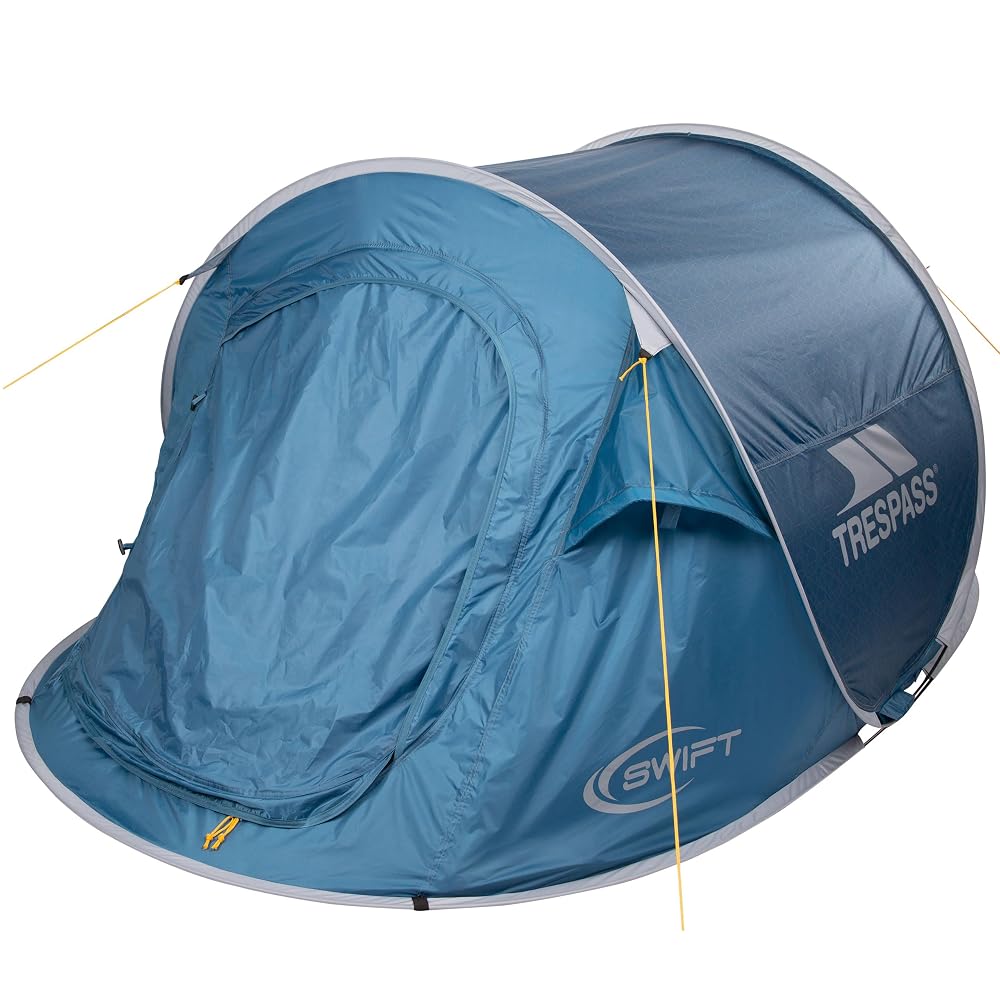 Trespass Swift 2 Man Pop Up Tent, Waterproof Patterned Tent, Full Mosquito Net Door, Fire Retardant ISO6940, Includes Carry Bag, Pegs, Guy Ropes, Camping Hiking