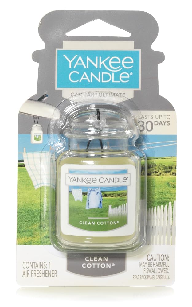 Yankee Candle Car Jar Ultimate Scented Air Freshener, Clean Cotton, Lasts up to 4 Weeks