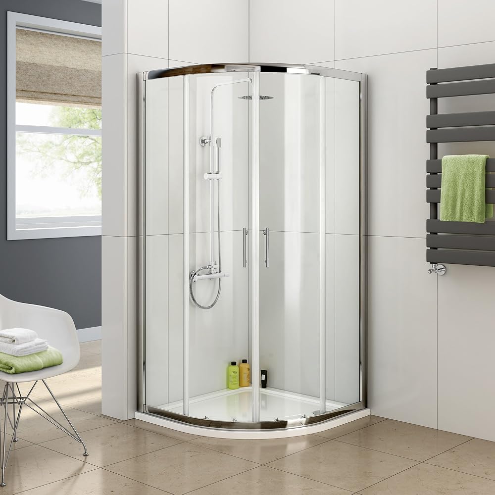 AICA 800 x 800mm Quadrant Shower Sliding Doors, Chrome Profile, Clear Glass