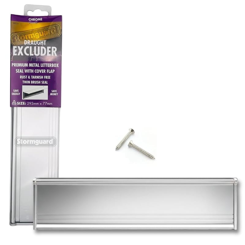 Stormguard 06SR0310000CH Internal Metal Letter Box Brush Cover with Flap, 293 x 77mm, Chrome
