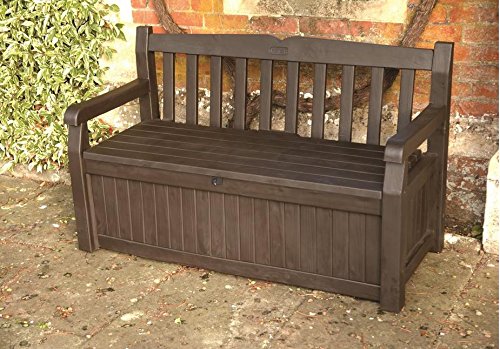 Keter Eden Plastic Garden Storage Bench Box, 265 Litre, Brown