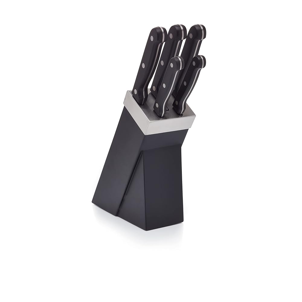 KitchenCraft Kitchen Knife Set with Block, 5 Piece Stainless Steel Cutting Set, Black