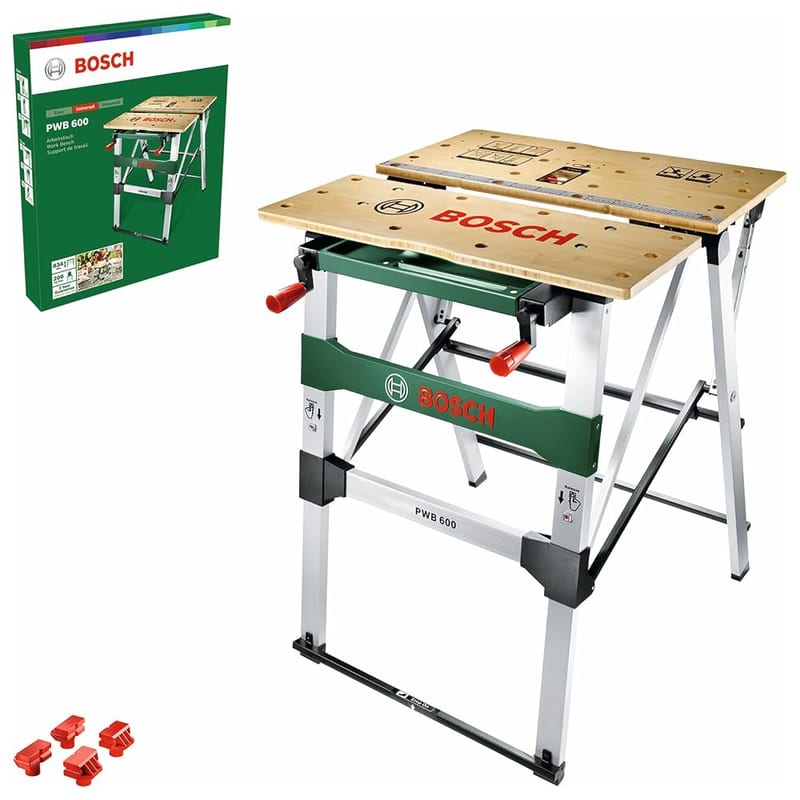 Bosch Work Bench PWB 600 with 4 Blade Clamps, Max Load Capacity 200kg, Supplied in Carton Packaging