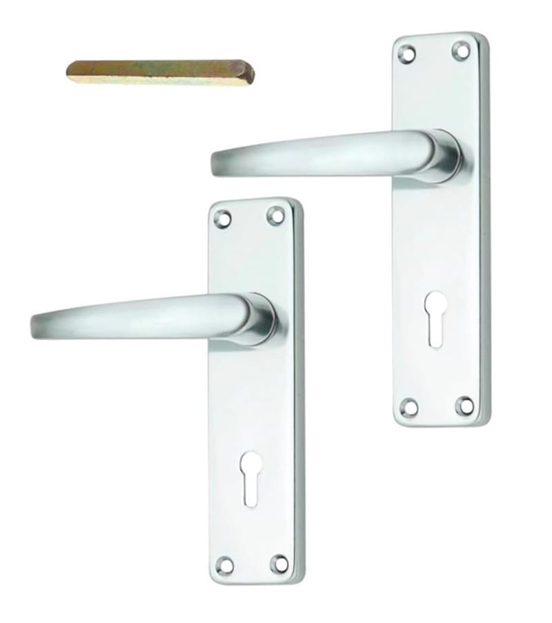 Merriway BH00002 Bright Aluminium Lock Handle Set, 150mm (6 Inch) Plate, Grey
