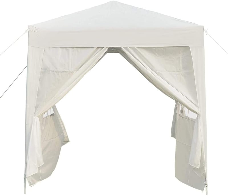 Outsunny 2 x 2m Garden Pop Up Gazebo with Sidewalls, Water Resistant, White, Wedding Party Tent Marquee, Awning Canopy, Windows, Carry Bag