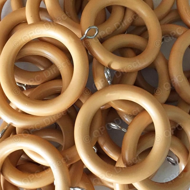 Deville 28mm Wooden Wood Curtain Rings, Natural, 10 Pack