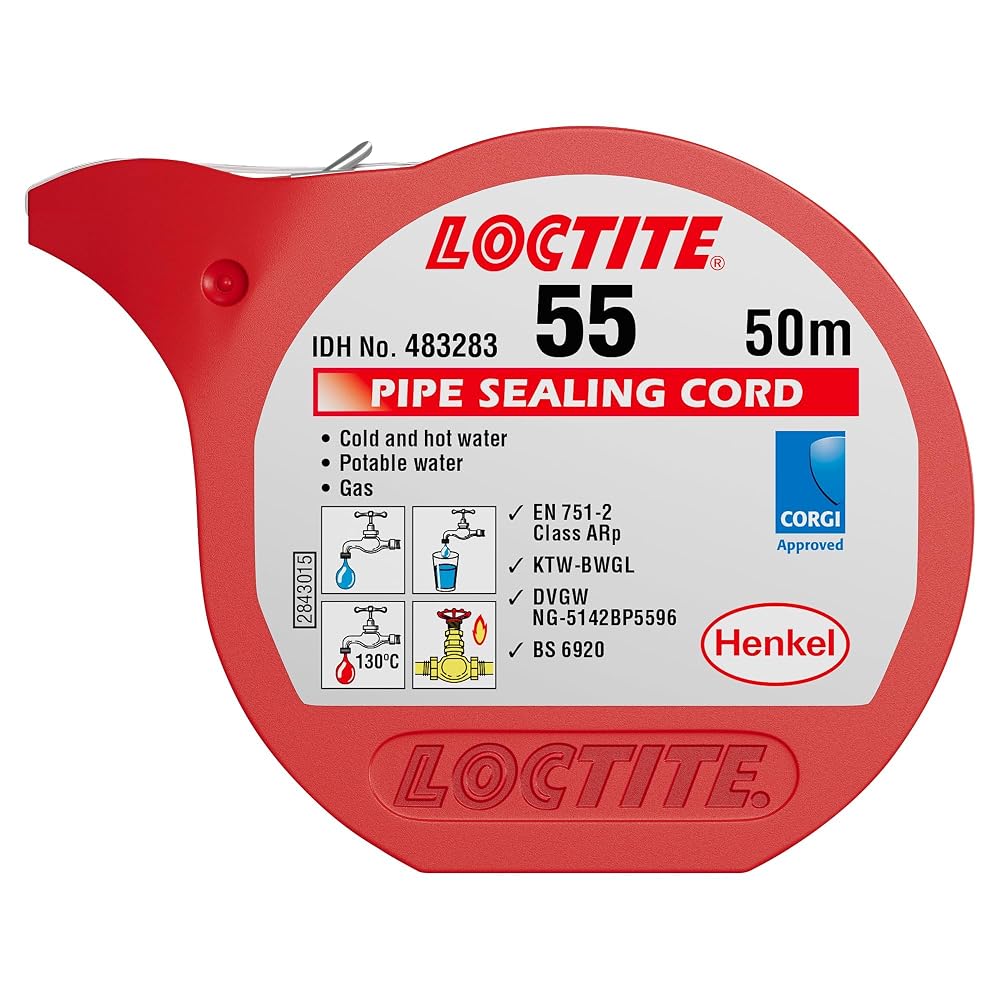 LOCTITE 55 Pipe Thread Sealant, Non Curing Thread Sealant for Plumbing Pipes and Fittings, 50m