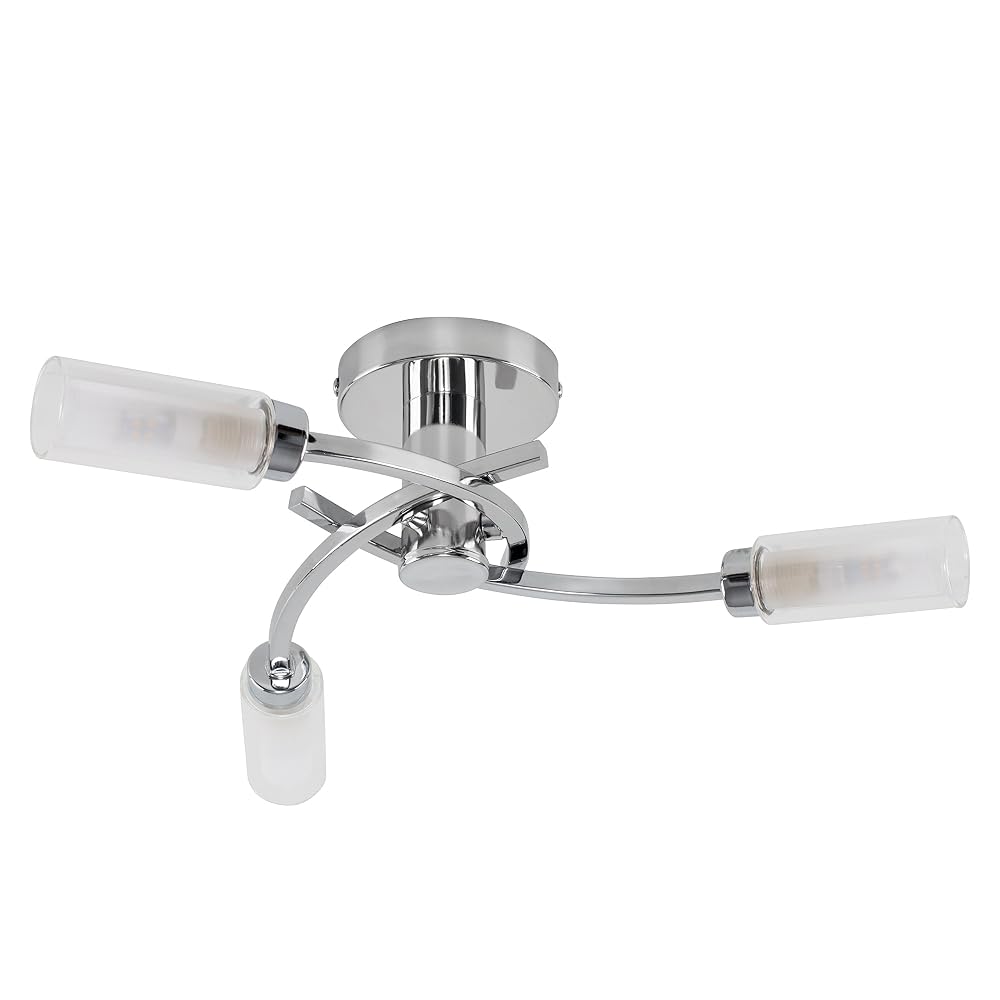 MiniSun Modern 3 Way Spiral Flush Chrome Ceiling Light Fitting with Frosted Glass Shades