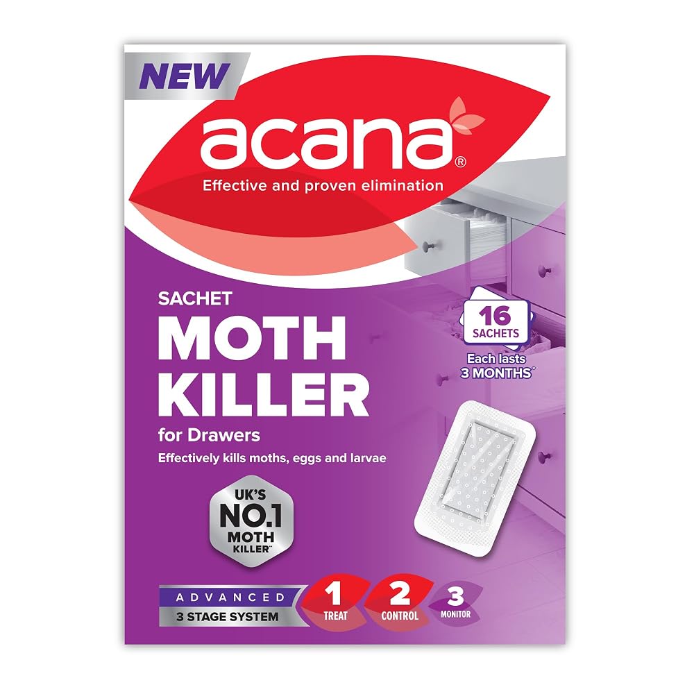 Acana Sachet Moth Killer, 16 Pack - For Drawers & Storage, Protects Clothing & Bedding, Lasts 3 Months